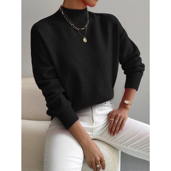 minimalist Mock Neck cozy knit Sweater black - Picture 4 of 12